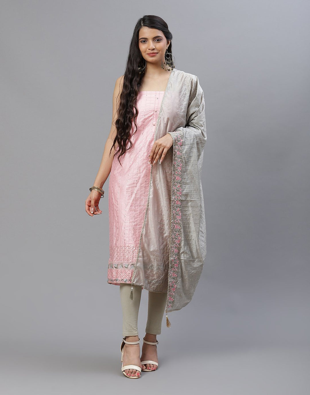 Embroidered Chanderi Suit Piece With Dupatta
