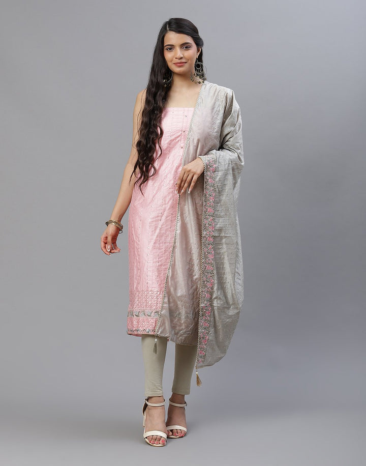 Embroidered Chanderi Suit Piece With Dupatta