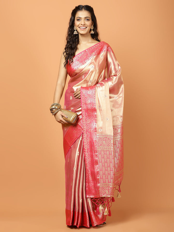 Plain Zari Border Banarasi Woven Saree