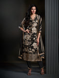 Black Printed Art Silk Kurta With Pant & Dupatta