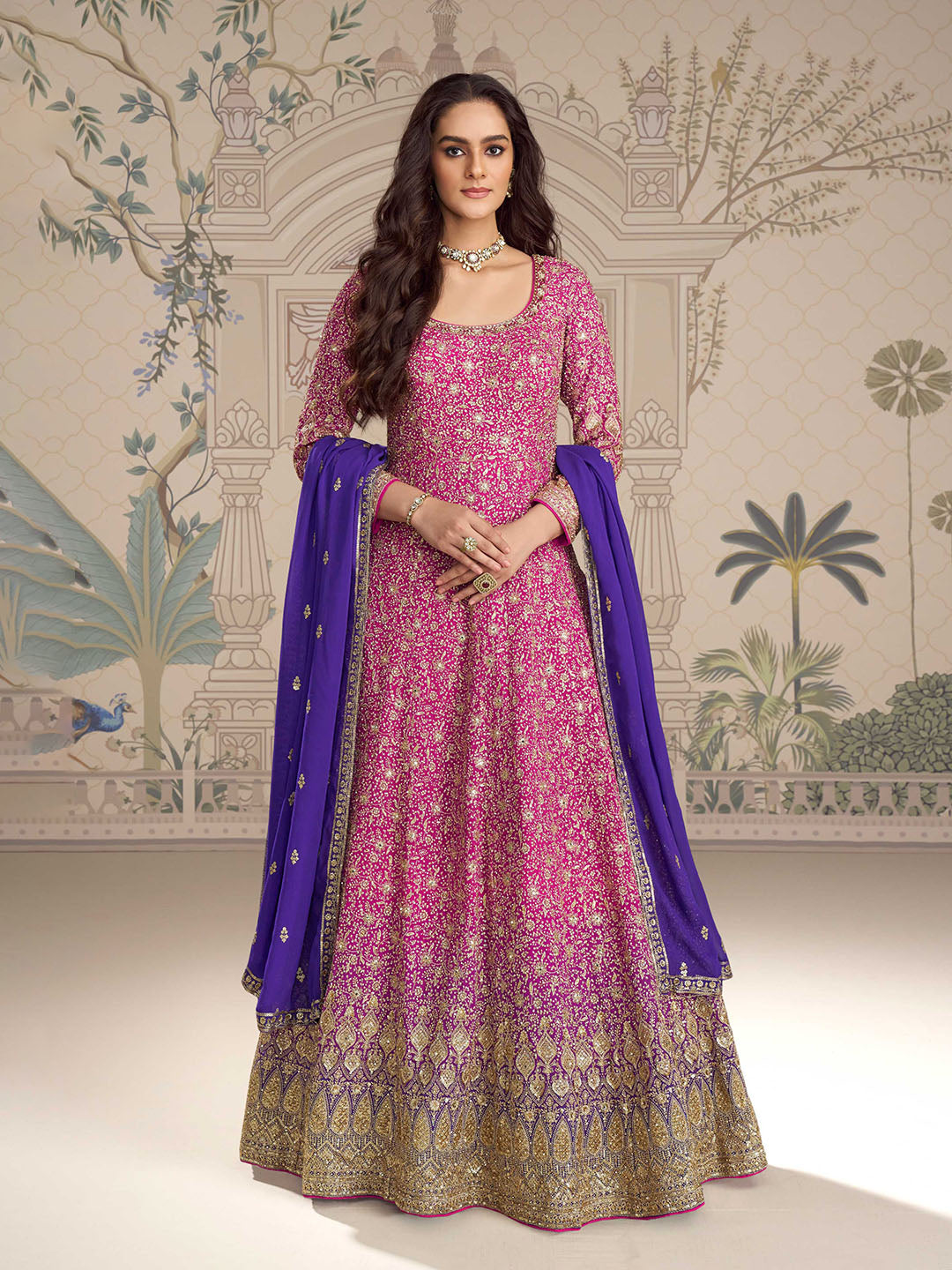 Embroidered Georgette Kurta With Pant &amp; Dupatta