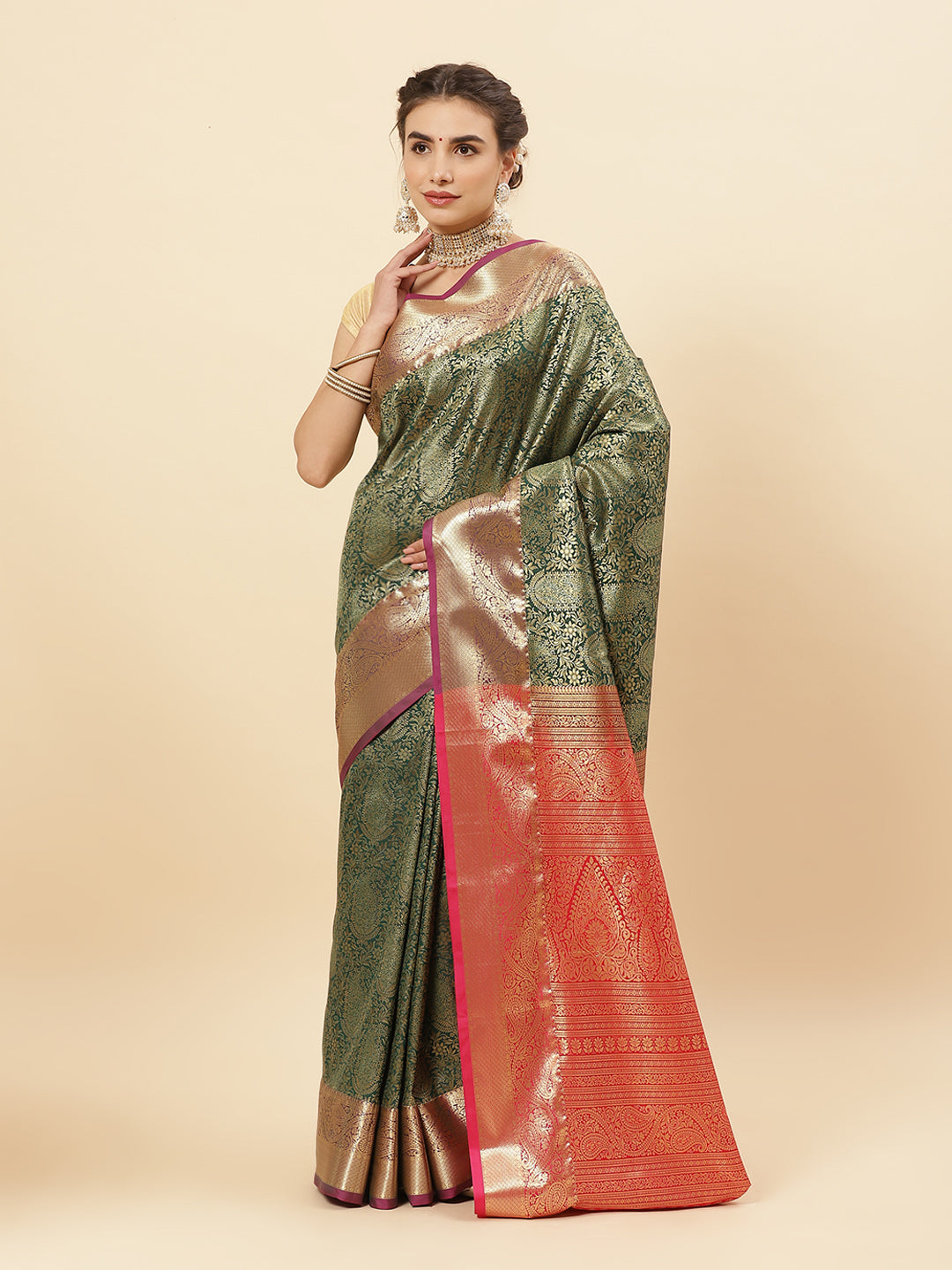 Art Handloom Saree with Brocade Zari Jaal Border