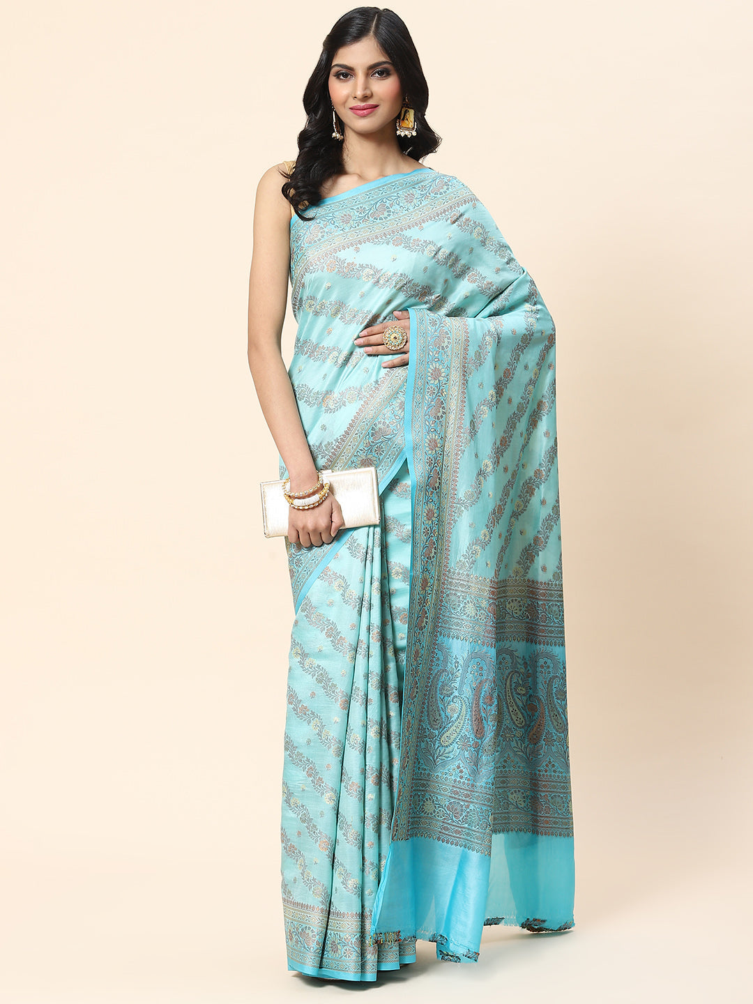 Floral Zari Jaal Tussar Woven Saree