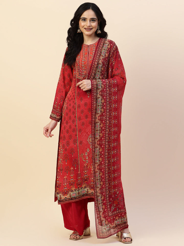 Digital Printed Crepe Kurta With Palazzo &amp; Dupatta