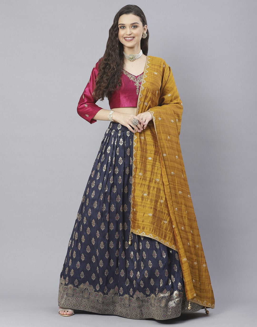 Banarasi Handloom Dupion silk Lehenga with contrast dupatta