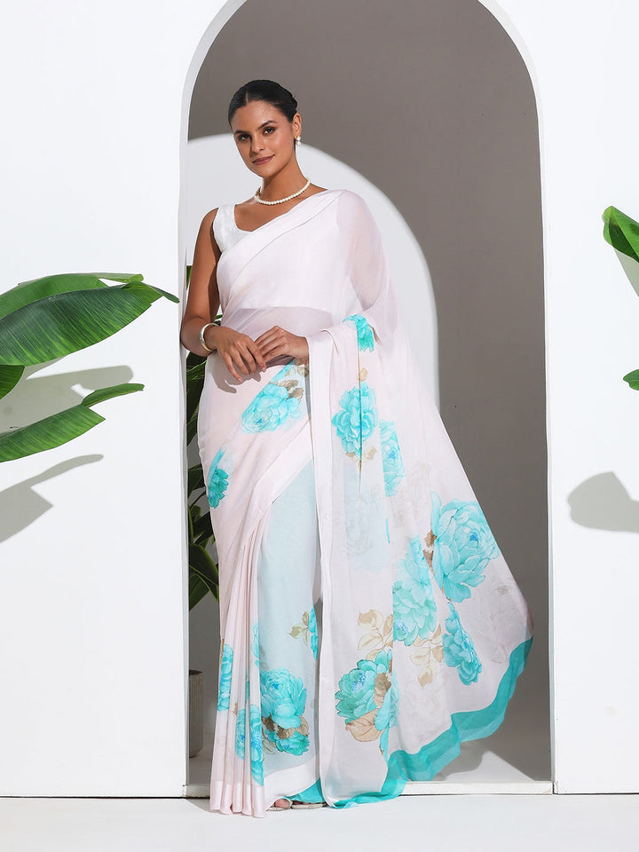 Floral Printed Crepe Saree