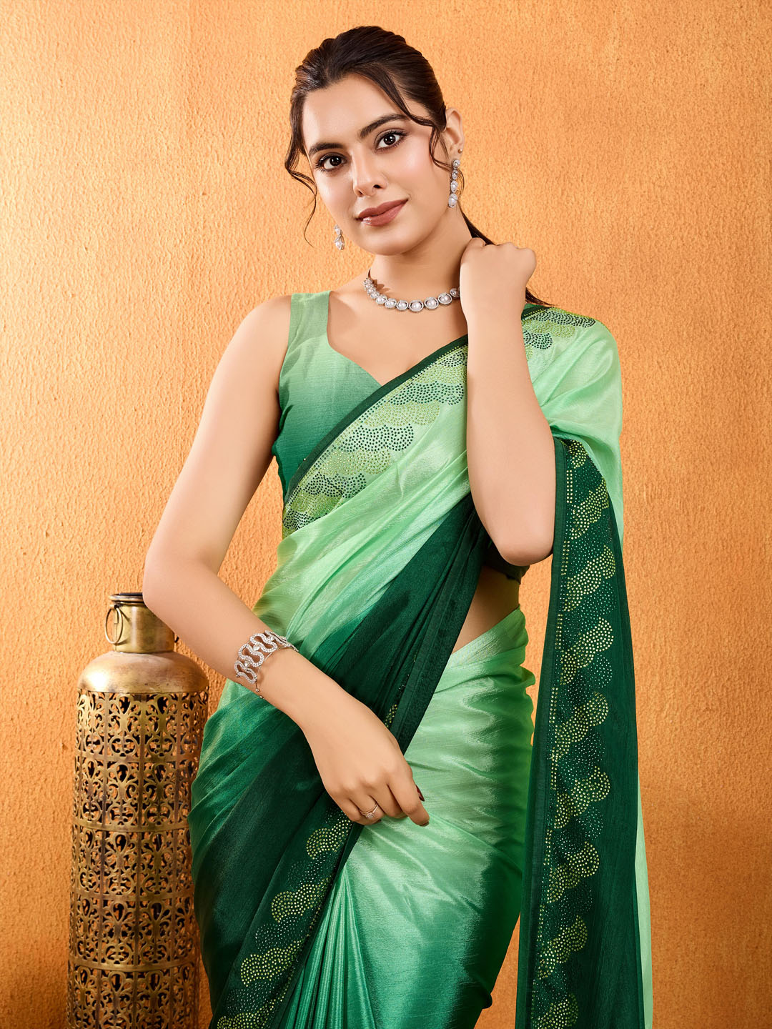 Embroidered Shaded Chinnon Saree