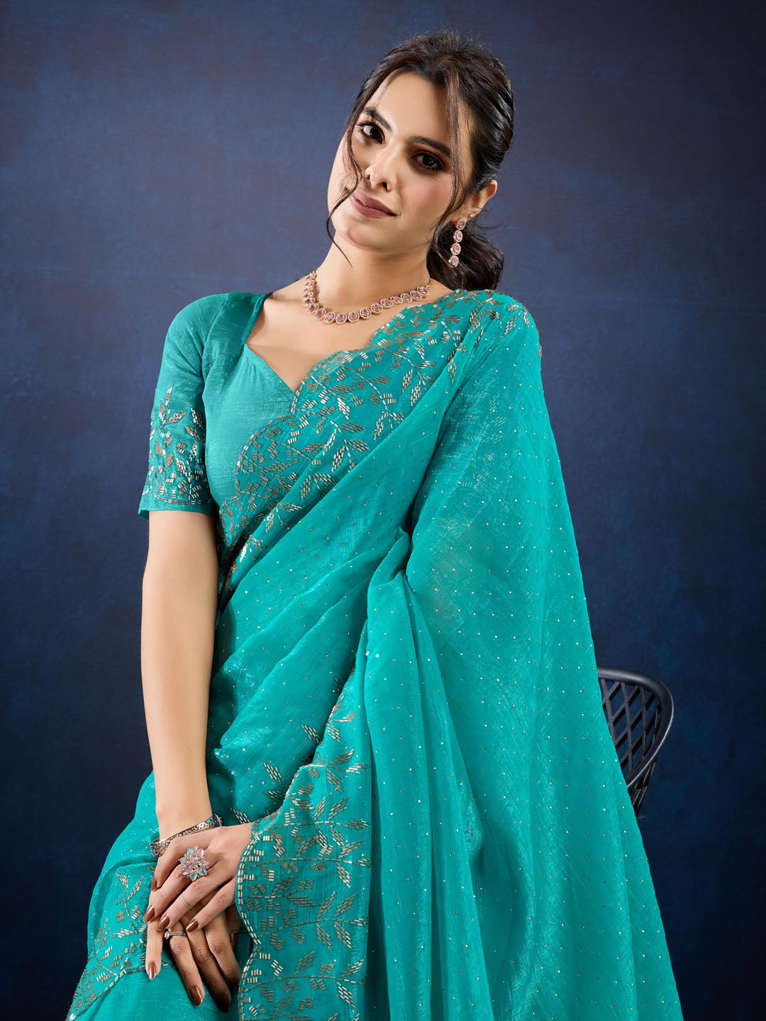 Embroidered Chiffon Crush Saree