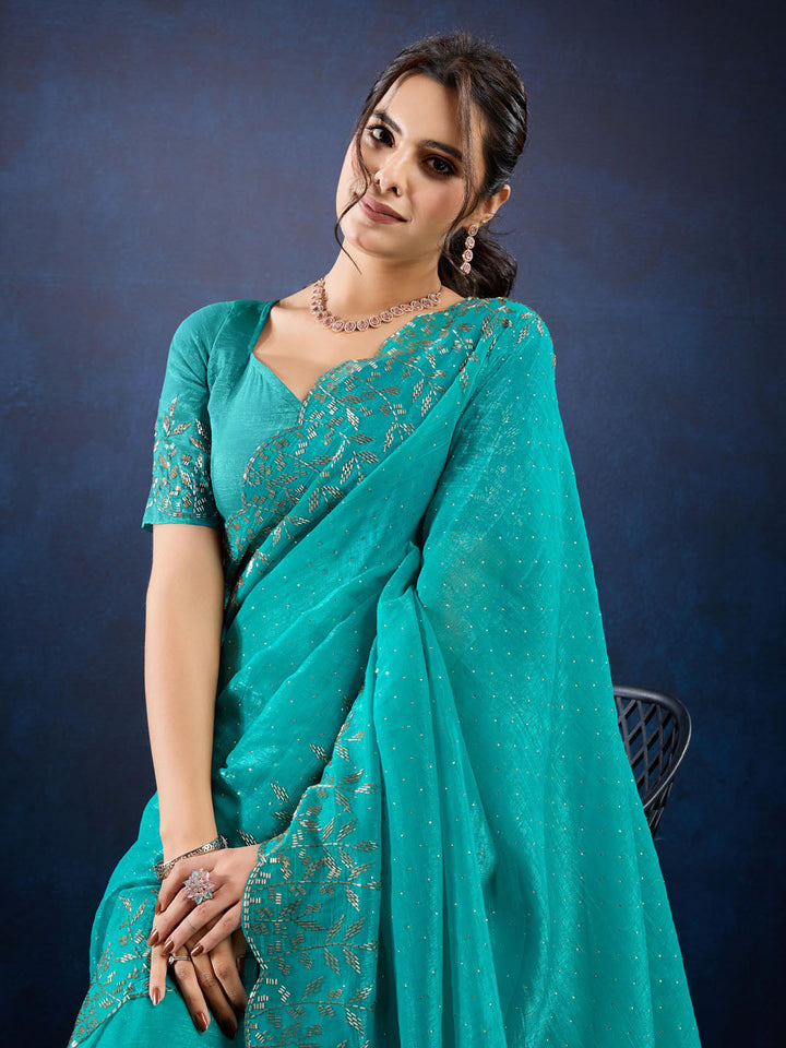 Embroidered Chiffon Crush Saree