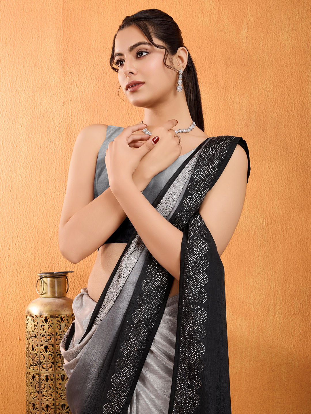 Embroidered Shaded Chinnon Saree