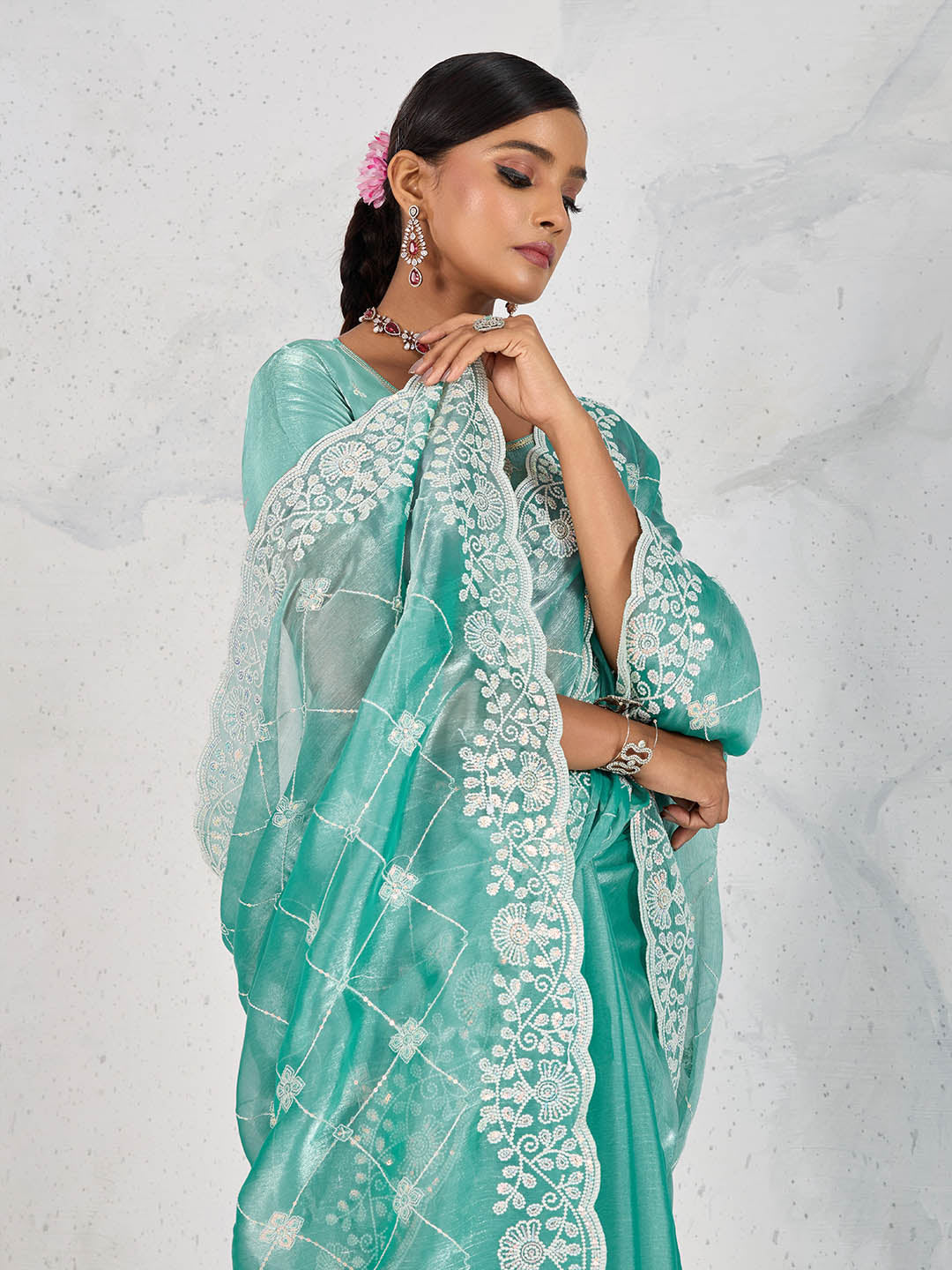 Sequin Embroidered Organza Saree