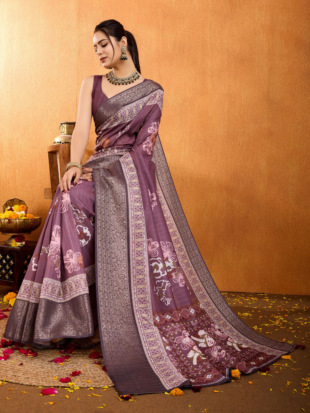 Patola Zari Border Art Silk Woven Saree