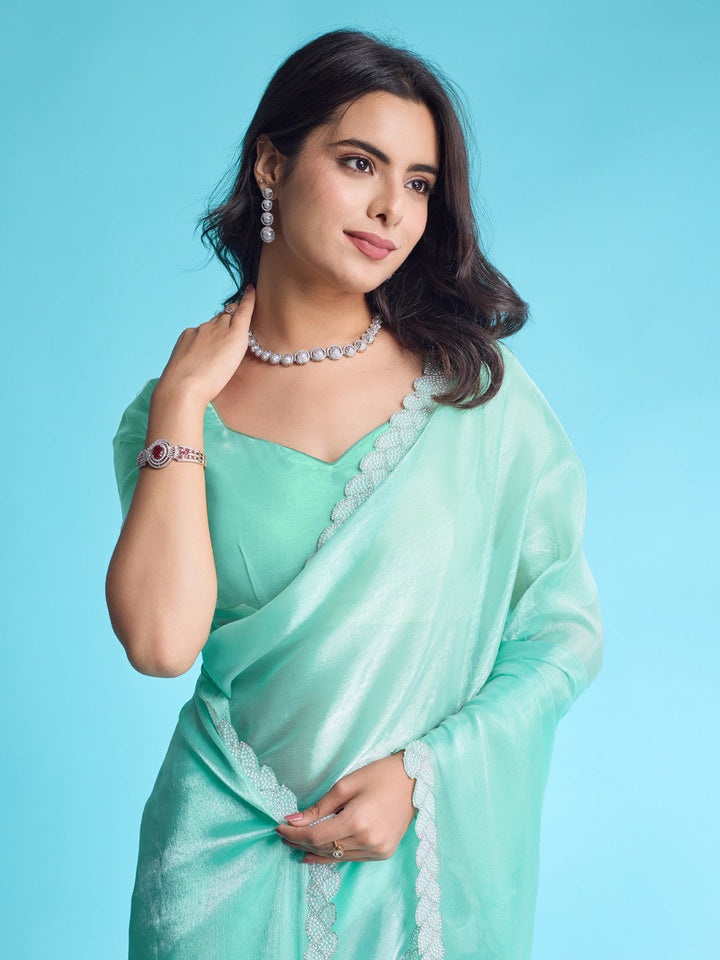 Embroidered Chinon Saree
