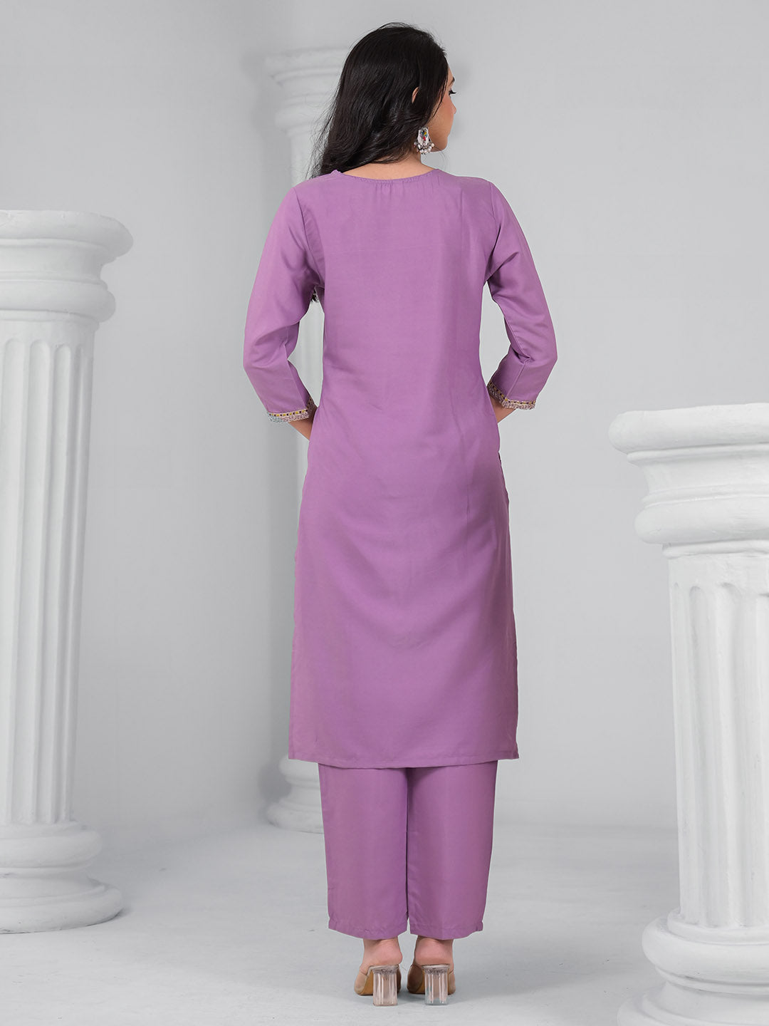 Embroidered Cotton Blend Kurta With Pants &amp; Dupatta