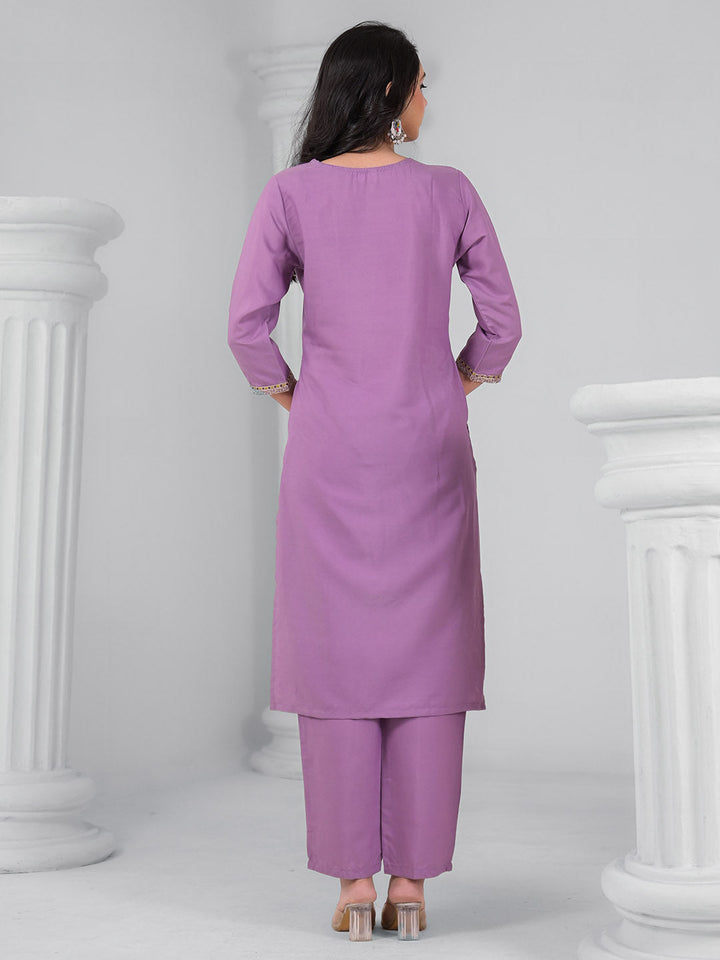 Embroidered Cotton Blend Kurta With Pants &amp; Dupatta