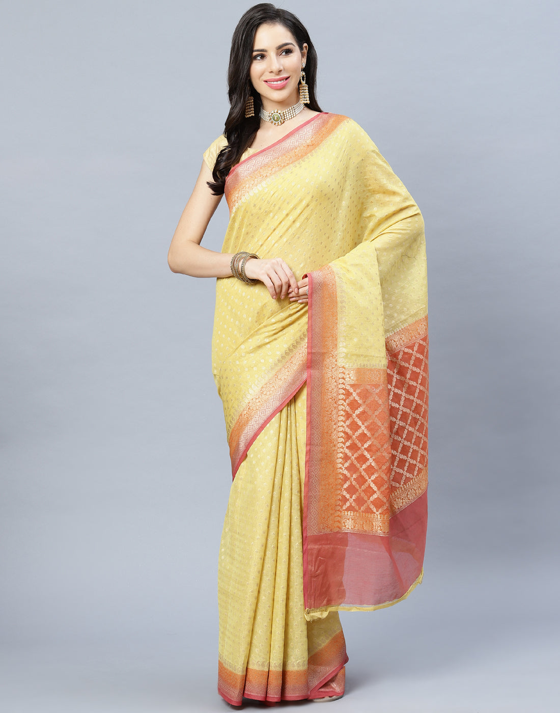 Zari Border Booti Cotton Woven Saree