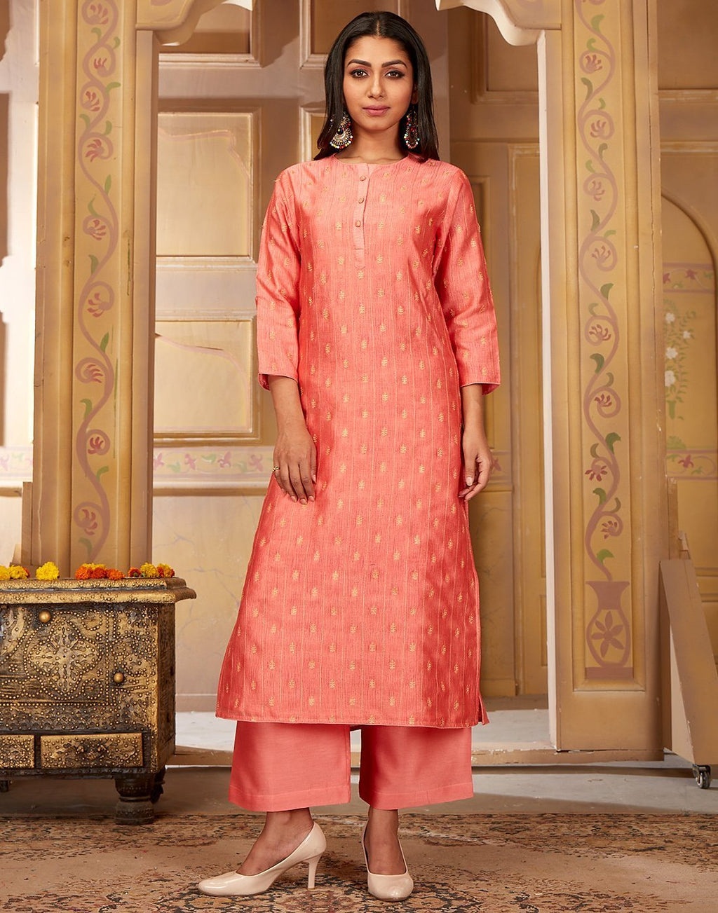 Embroidered Chanderi Kurti with Palazzo