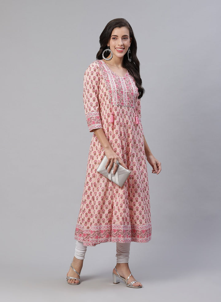 Printed Cotton Anarkali Kurti With Yoke Detail