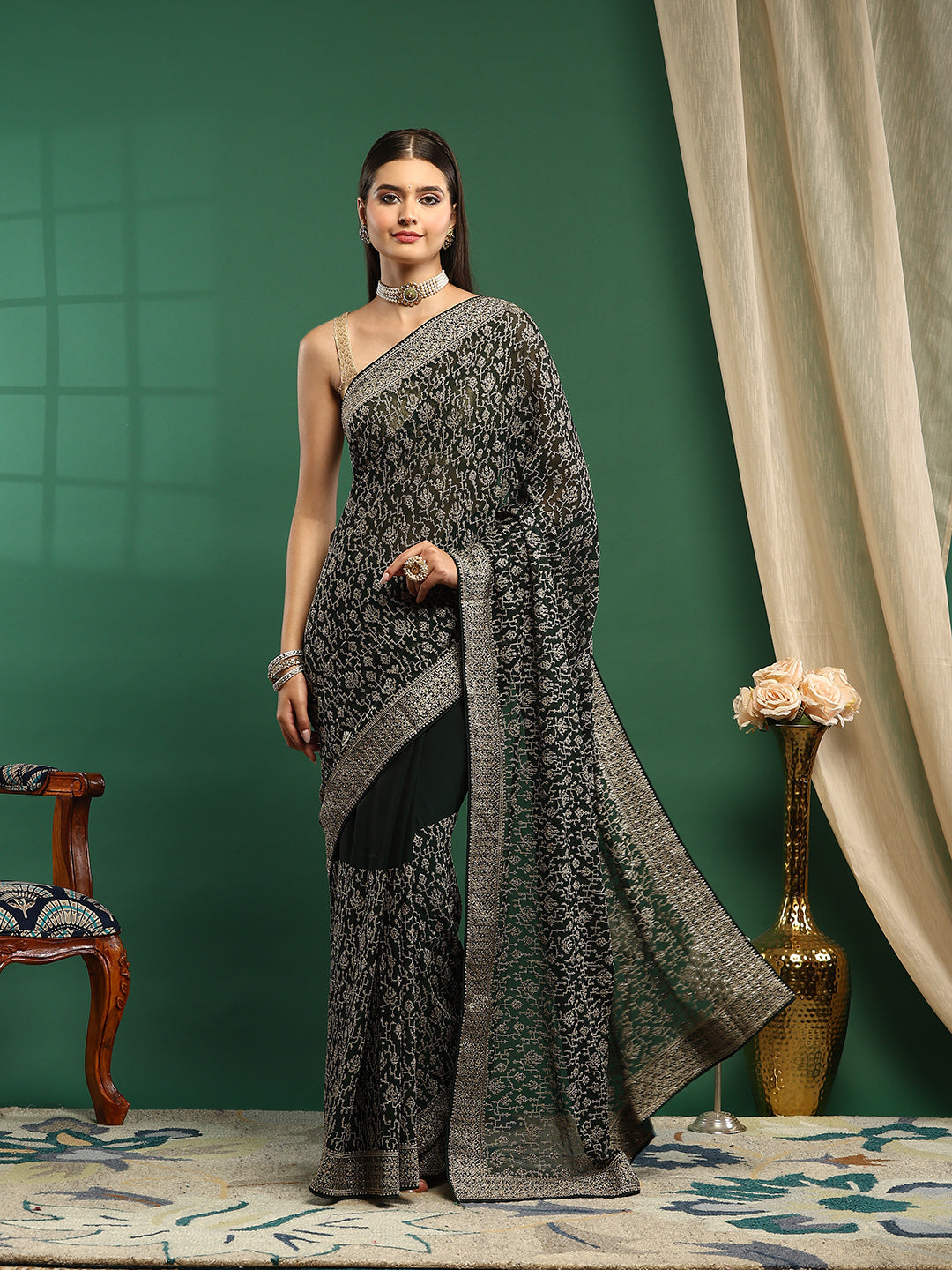 Embroidered Georgette Saree