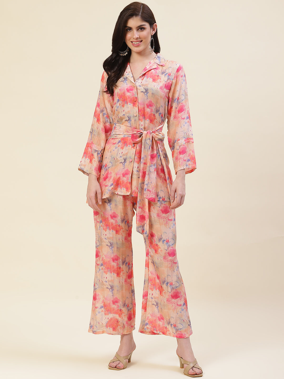 Muslin Short Kurti &amp; Flared Pants Co-ord Set