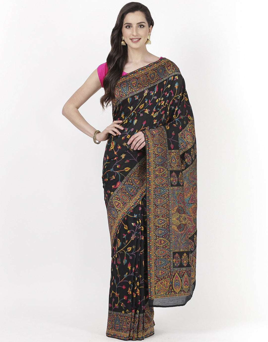 Black Woven Tussar Pashmina  Saree