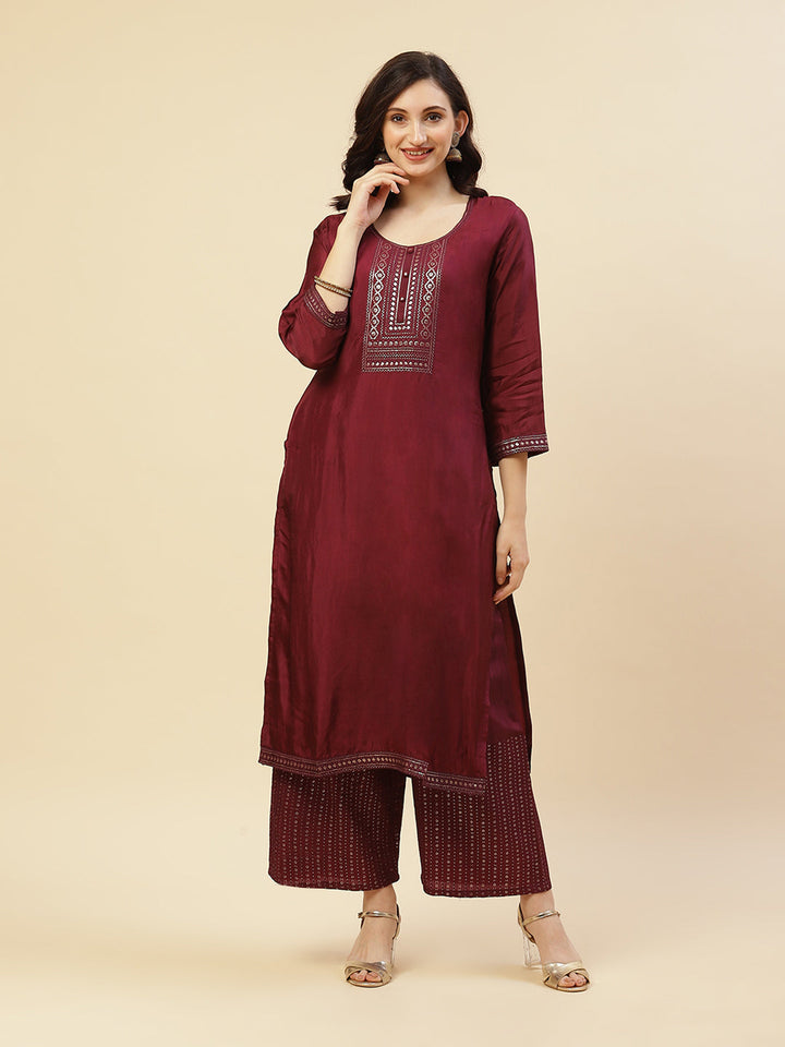 Sequence Embroidered Kurti With Palazzo