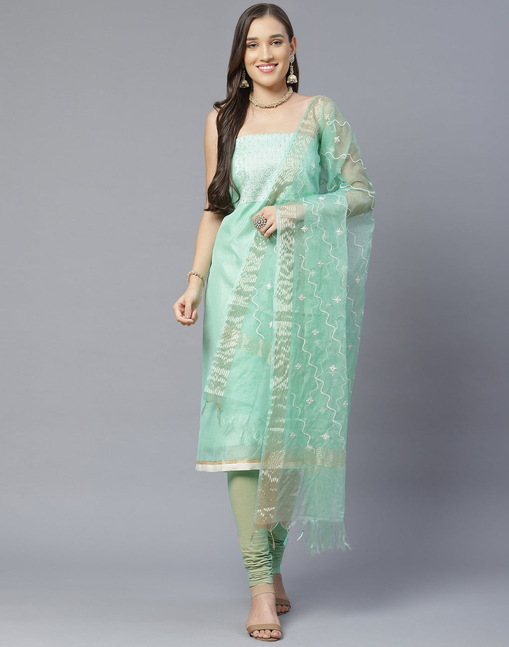 Chanderi Embroidered Suit Piece with fancy dupatta