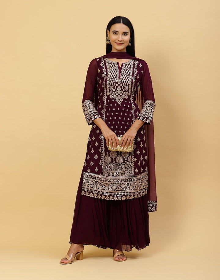 Embroidered Georgette Salwar Kameez Stitched Suit With Net Dupatta