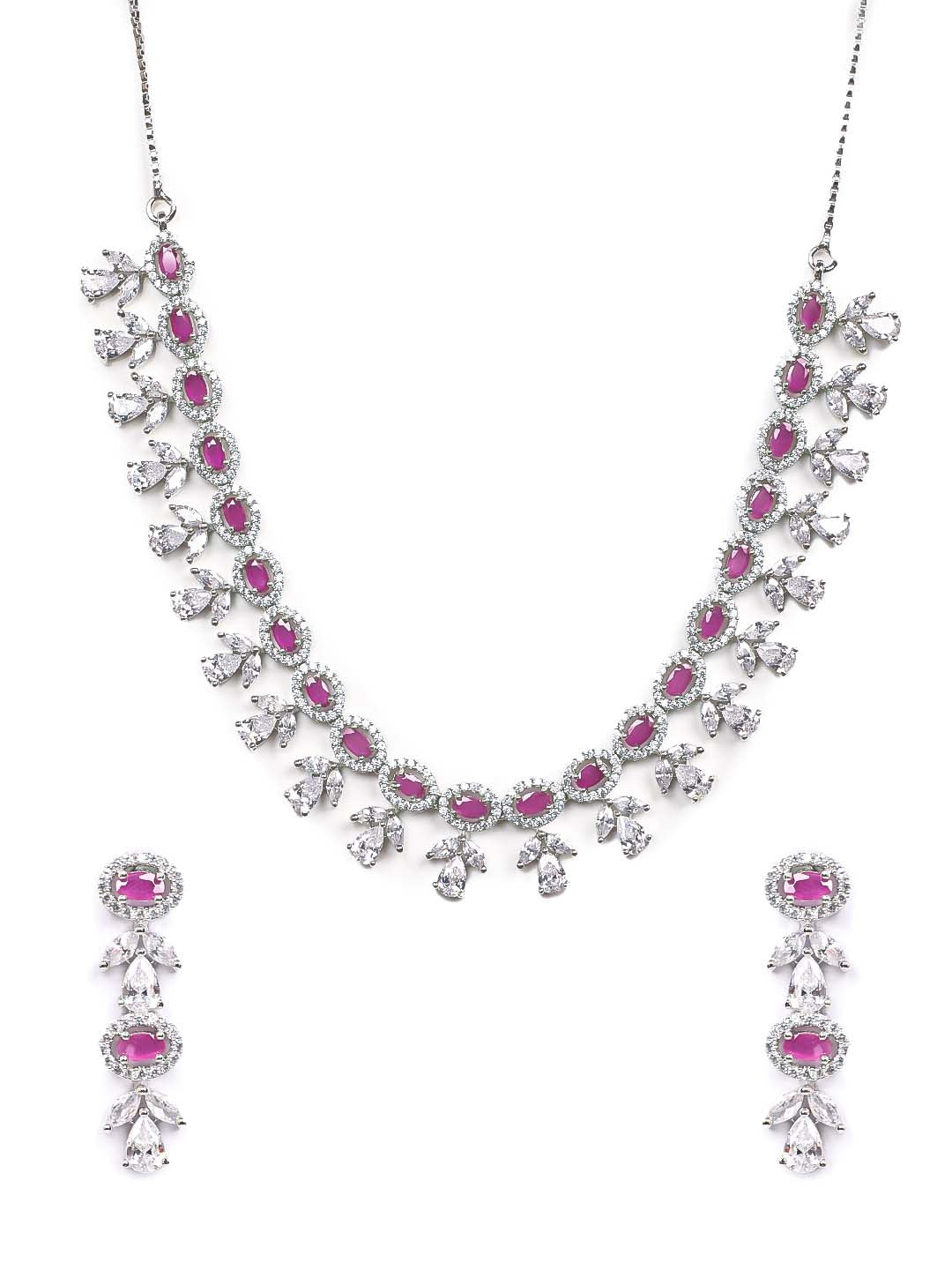 SIlver AD Necklace Set With Earrings