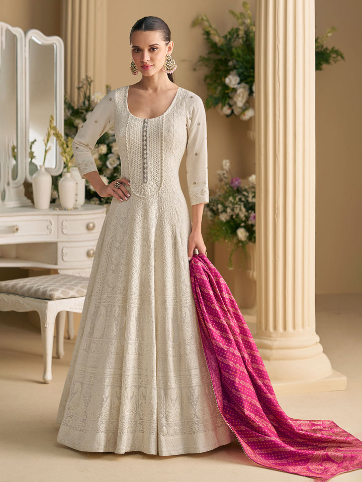 Embroidered Geogrette Gown With Dupatta