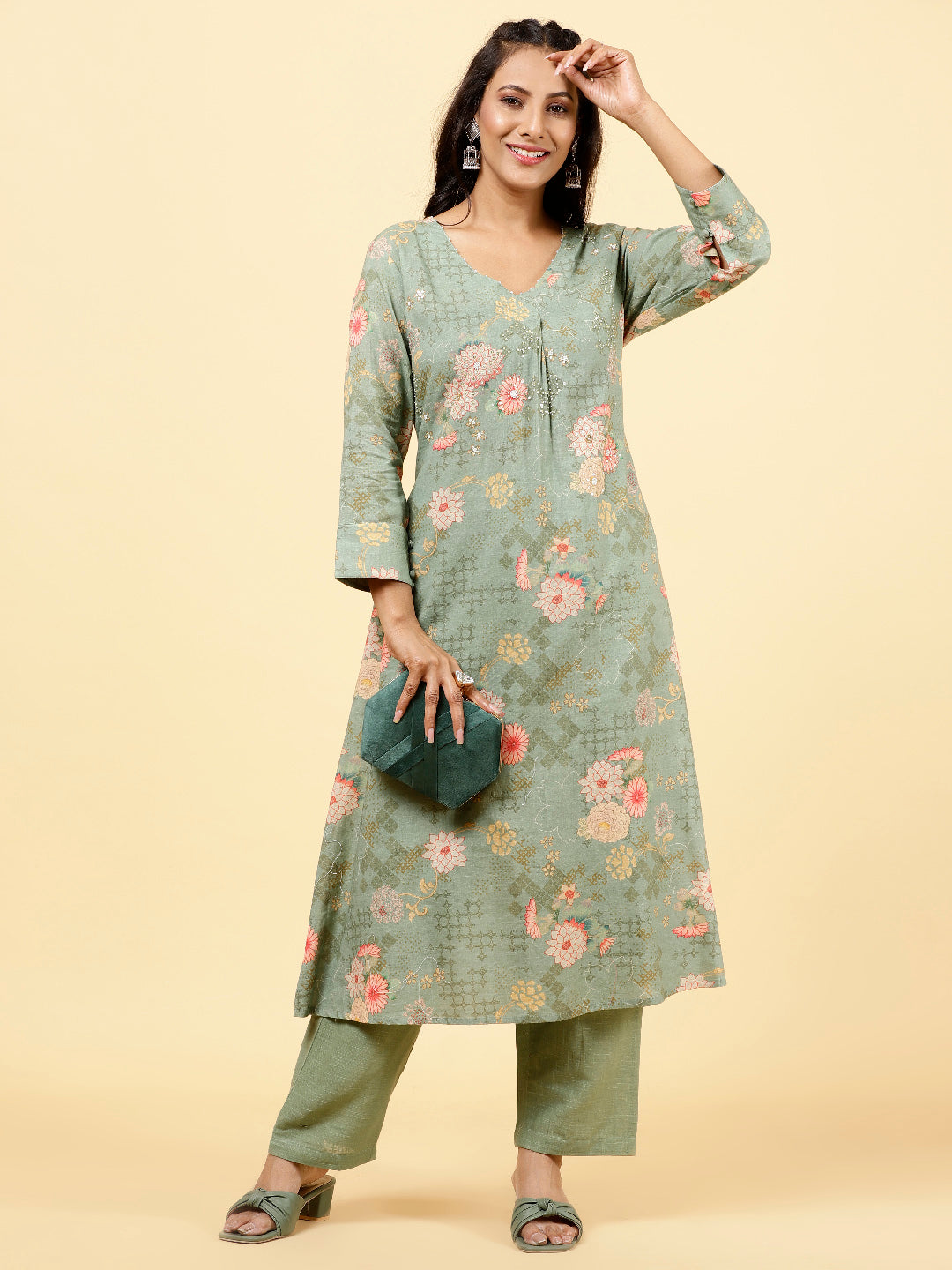 Printed Cotton Kurta With Pants