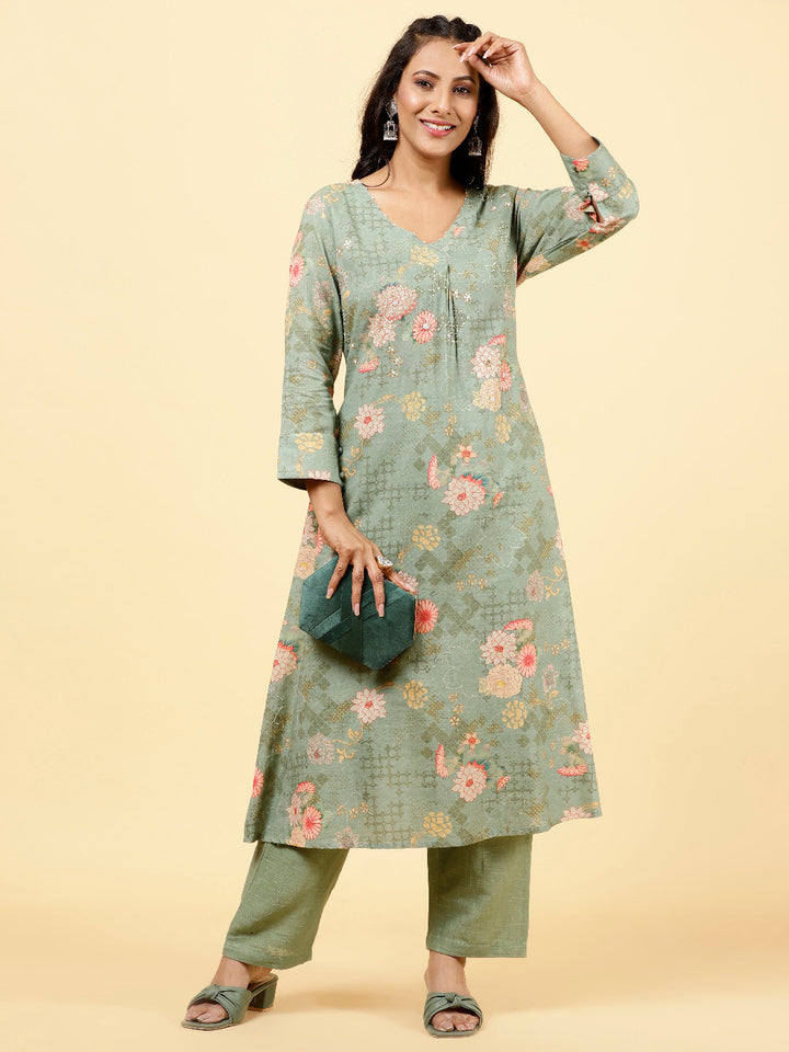Printed Cotton Kurta With Pants