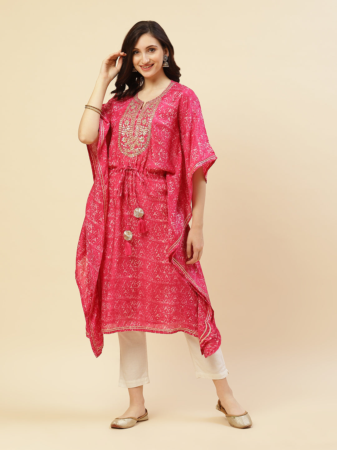Gota Work & Printed Cotton Kaftan