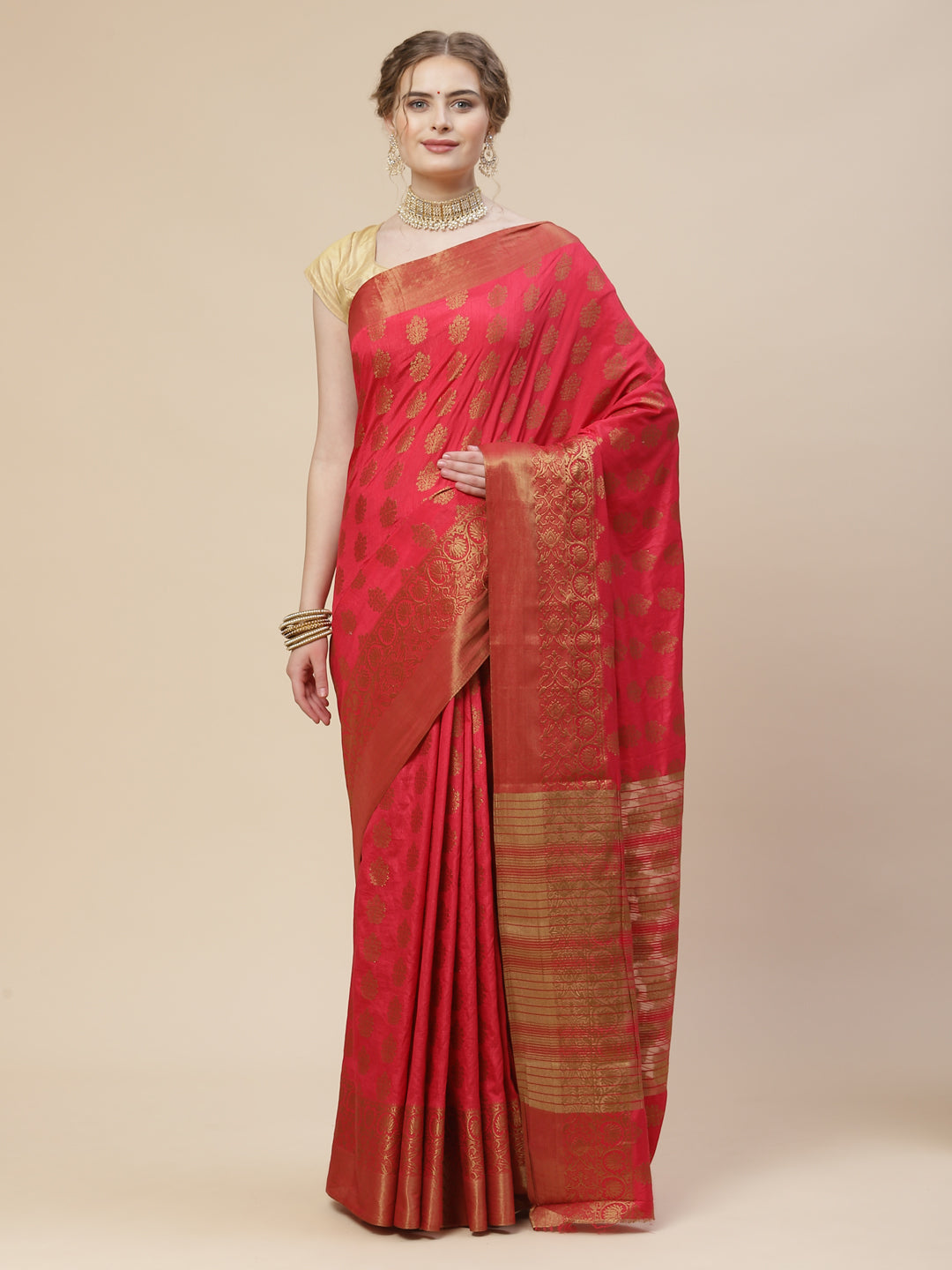 Zari Border Booti Art Handloom Woven Saree