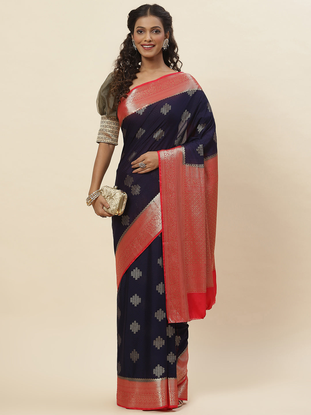 Zari Border Plain Crepe Saree
