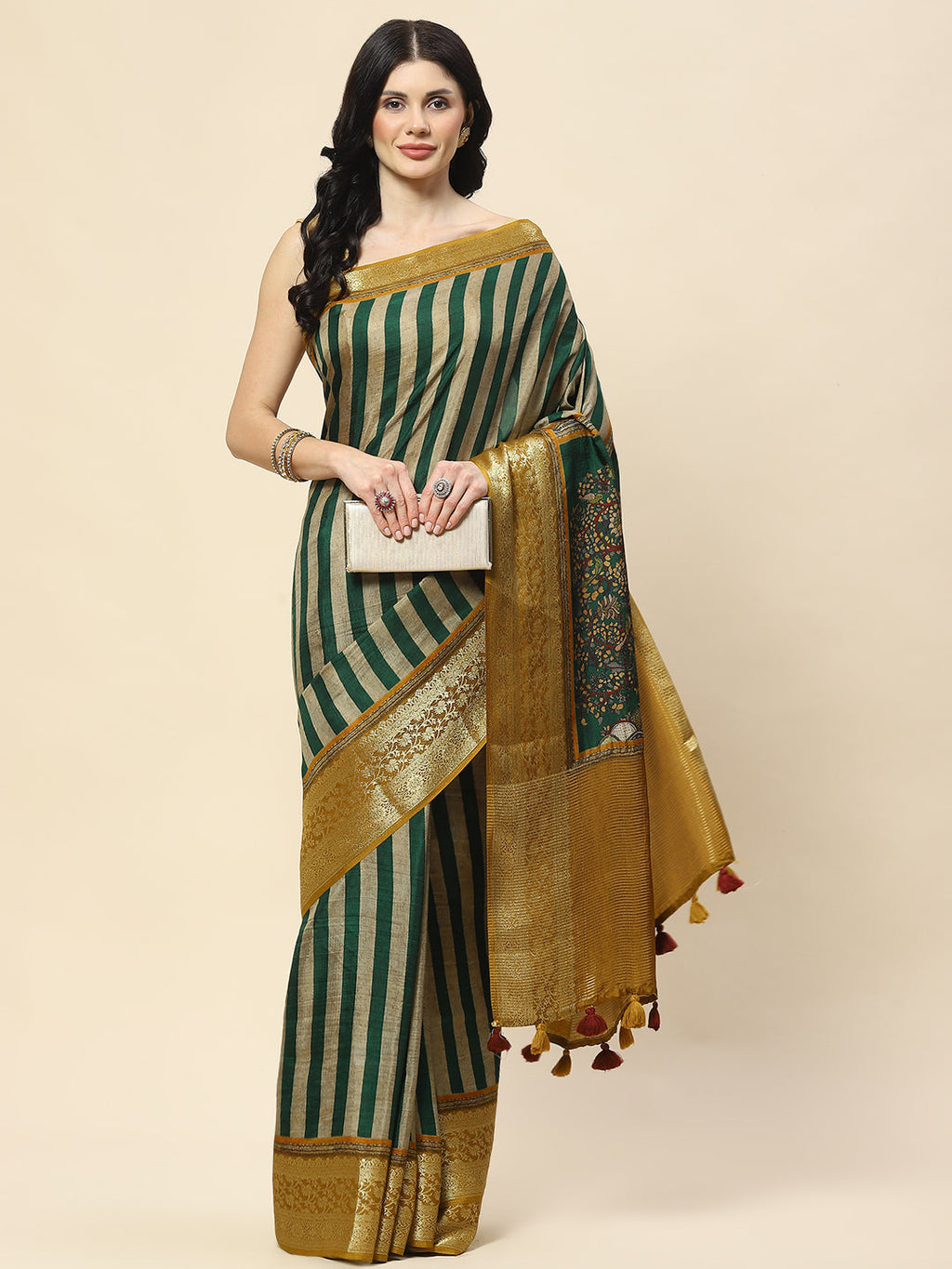 Zari Border Abstract Print Handloom Saree