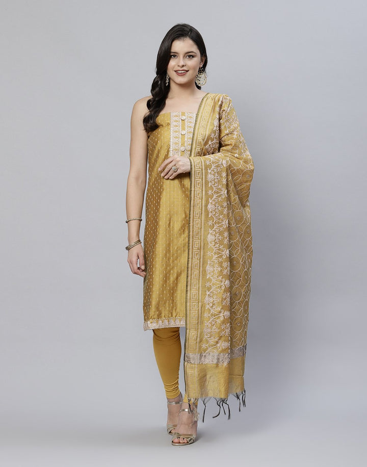 Chanderi Suit Piece With Embroidered Dupatta