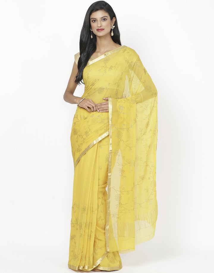 MBZ Meena Bazaar-Yellow Chiffon Saree