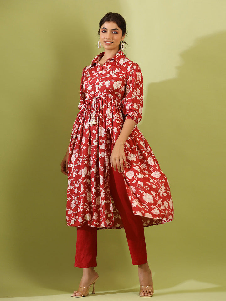 Floral Printed Muslin Kurta With Pants