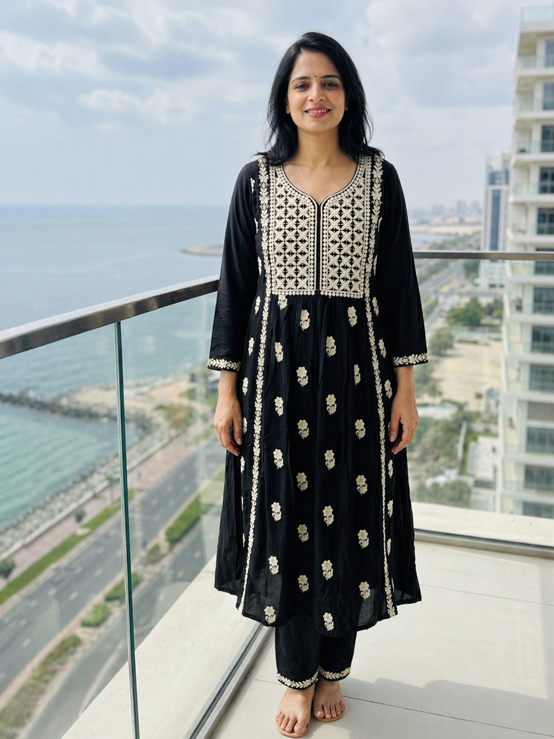 Embroidered Cotton Blend Kurta With Pant &amp; Dupatta
