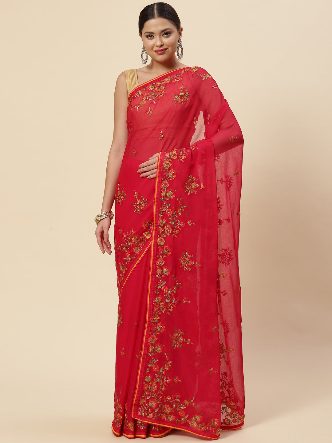 Resham Jaal Embroidered Chiffon Saree