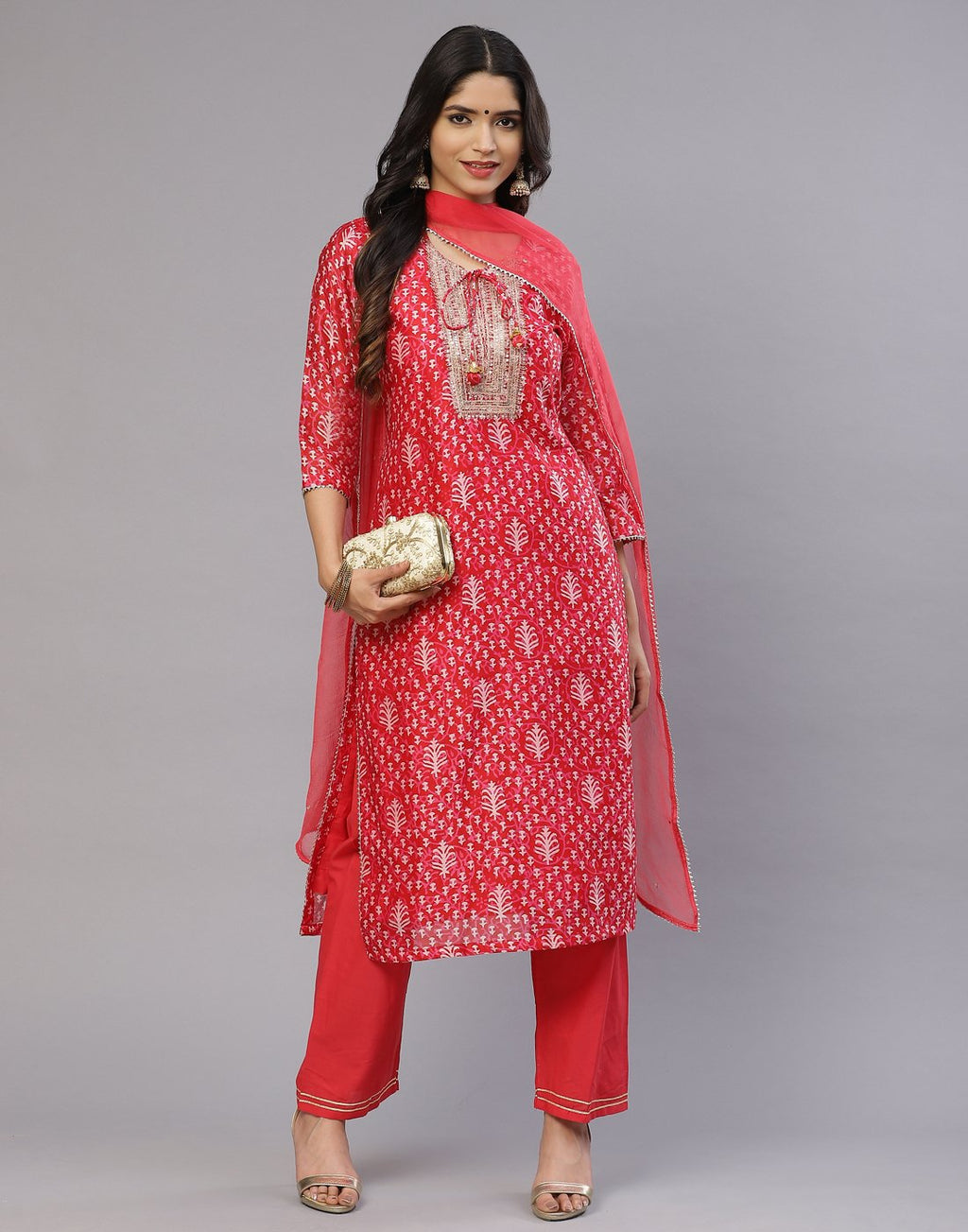 Hot pink and Mustard Cotton Chanderi Salwar Kameez