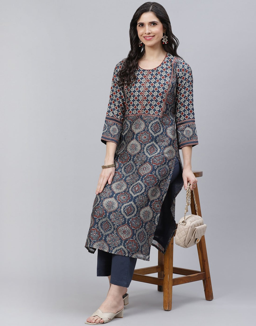 Printed Chanderi Kurti with Pant