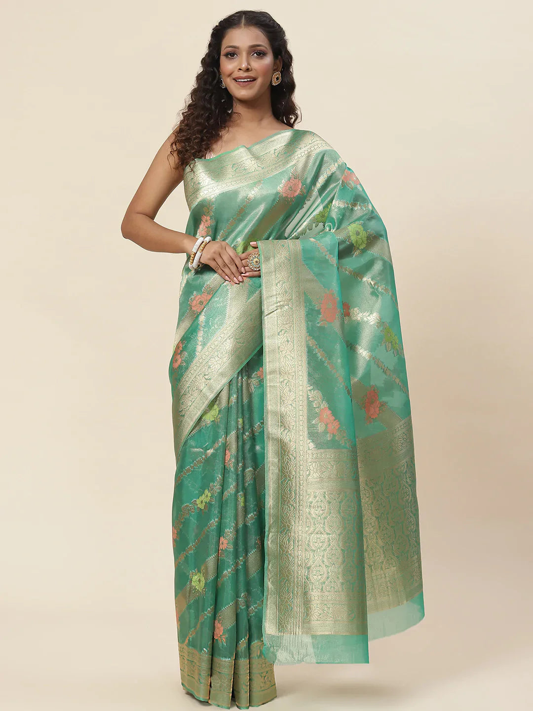 Floral Zari Jaal Handloom Woven Saree