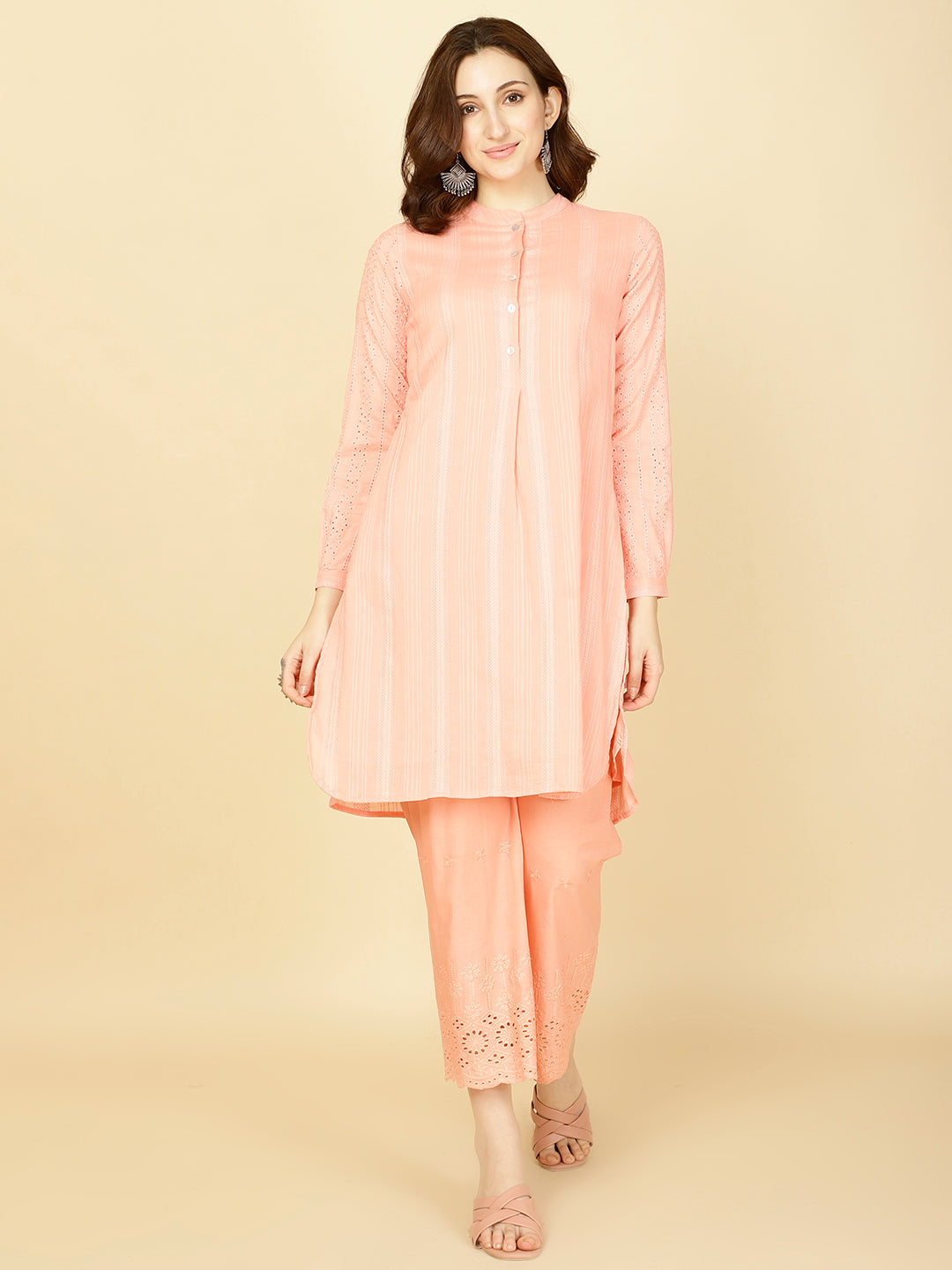 Plain Woven Cotton Kurta With Pants