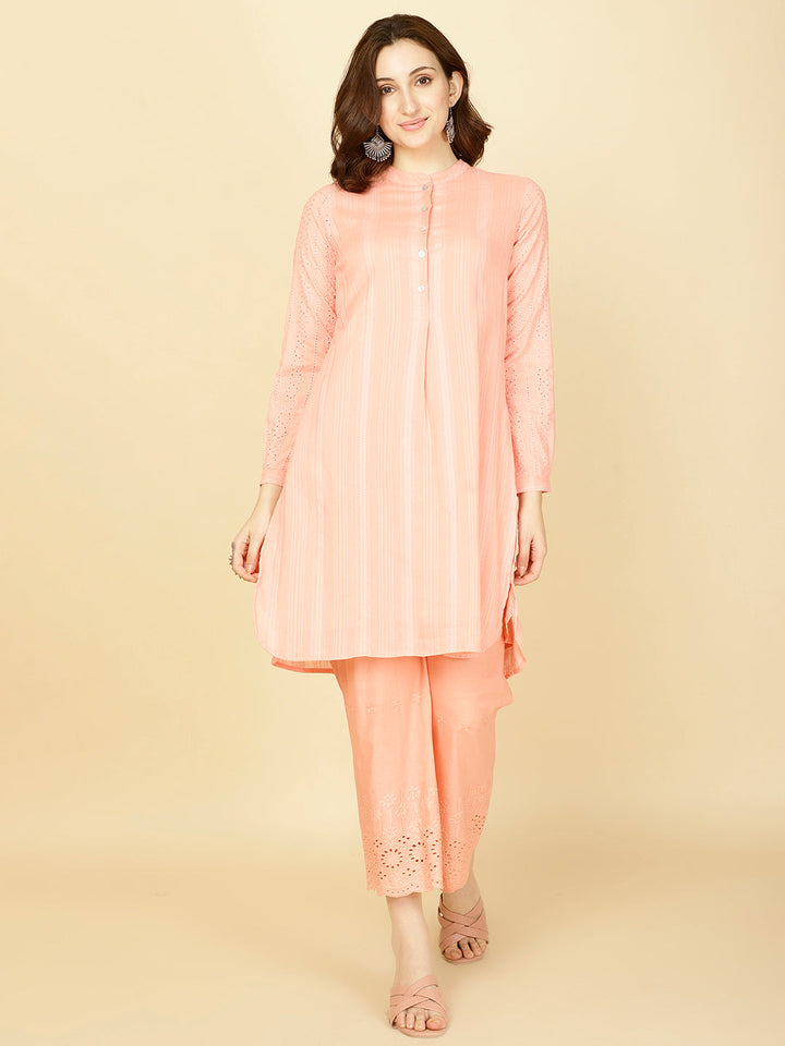 Plain Woven Cotton Kurta With Pants
