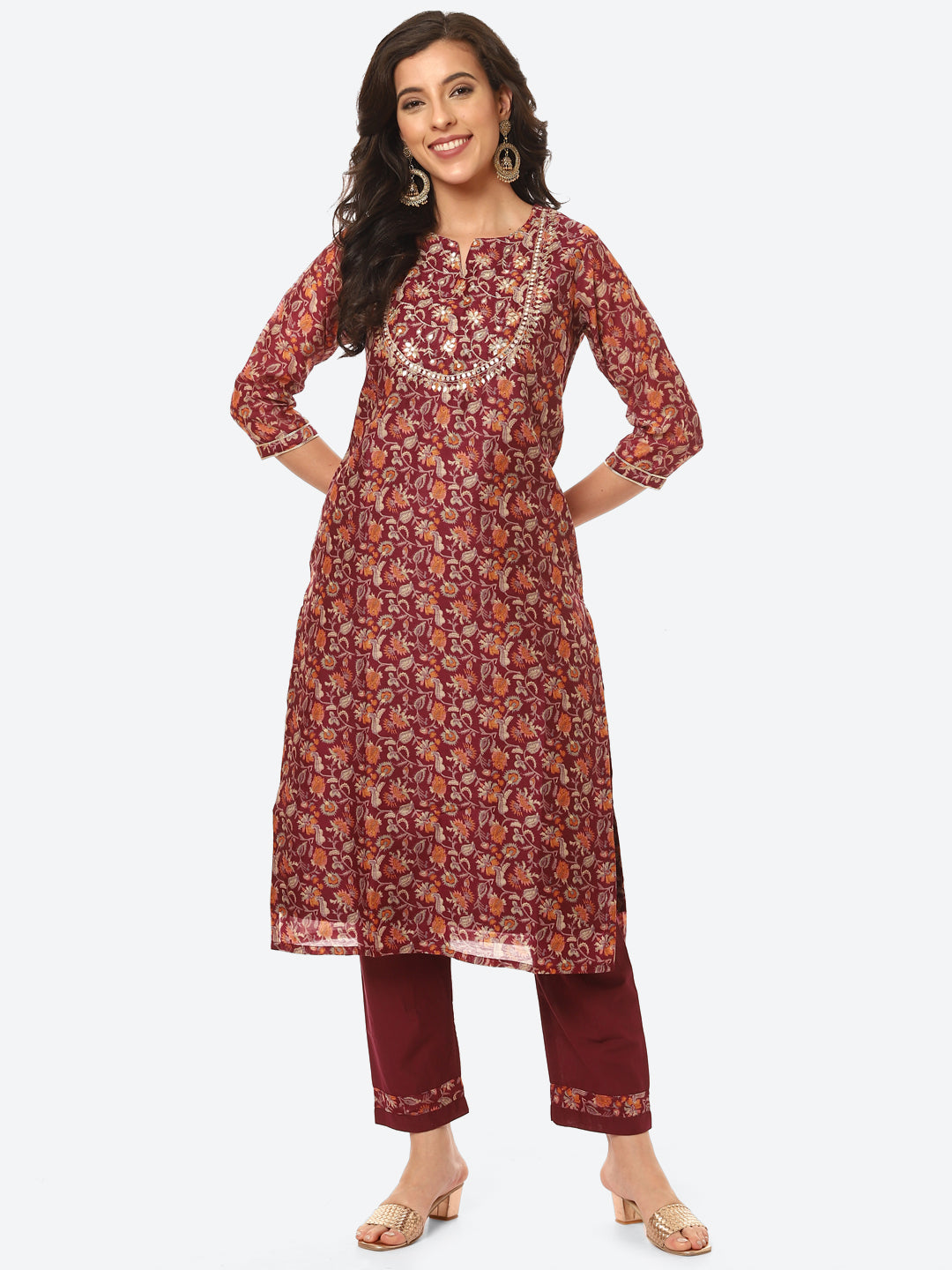 Gota Work Floral Chanderi Kurta With Pant