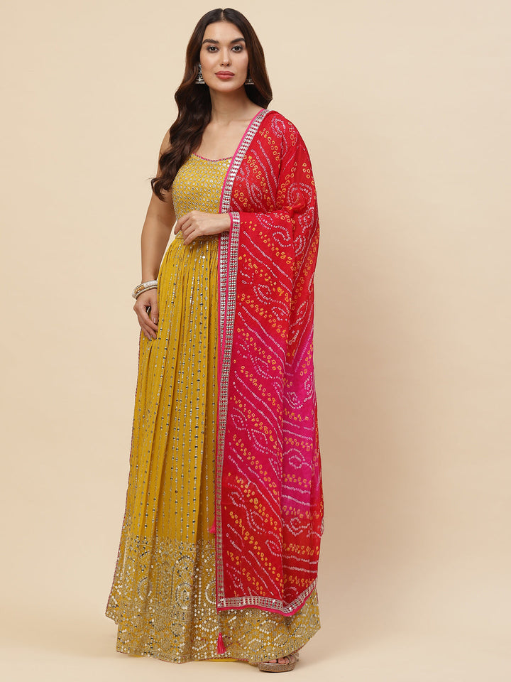 Sequin Embroidered Georgette Kurta With Sharara &amp; Dupatta