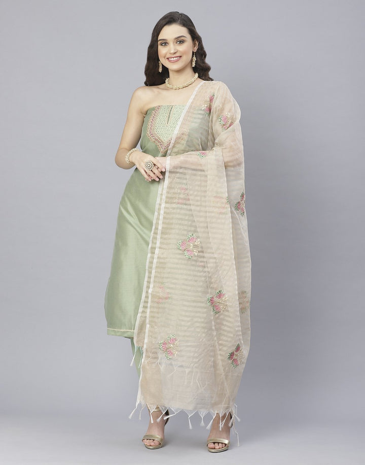 Chanderi Embroidered Suit Piece with fancy dupatta