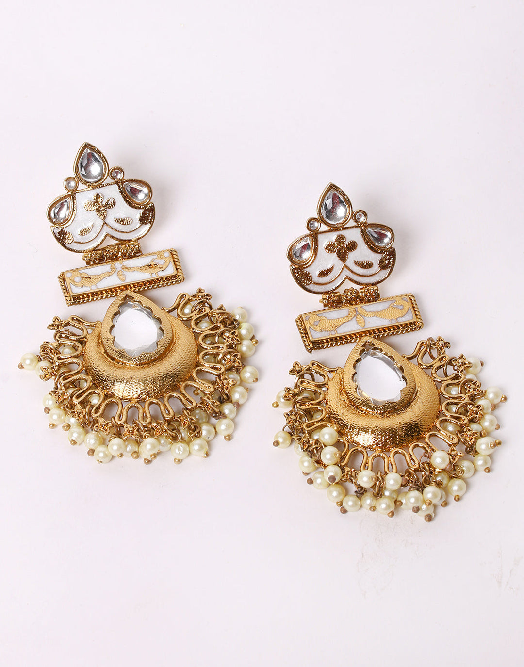 Gold Toned White Pearl Earrings